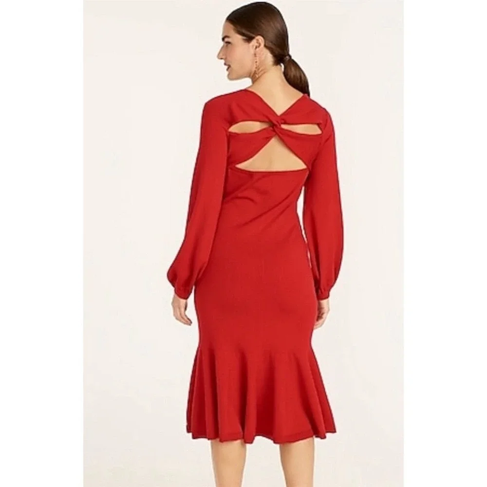 J.Crew Women's Merino Wool Red Twist Back Sweater Dress‎ Knee Length XL